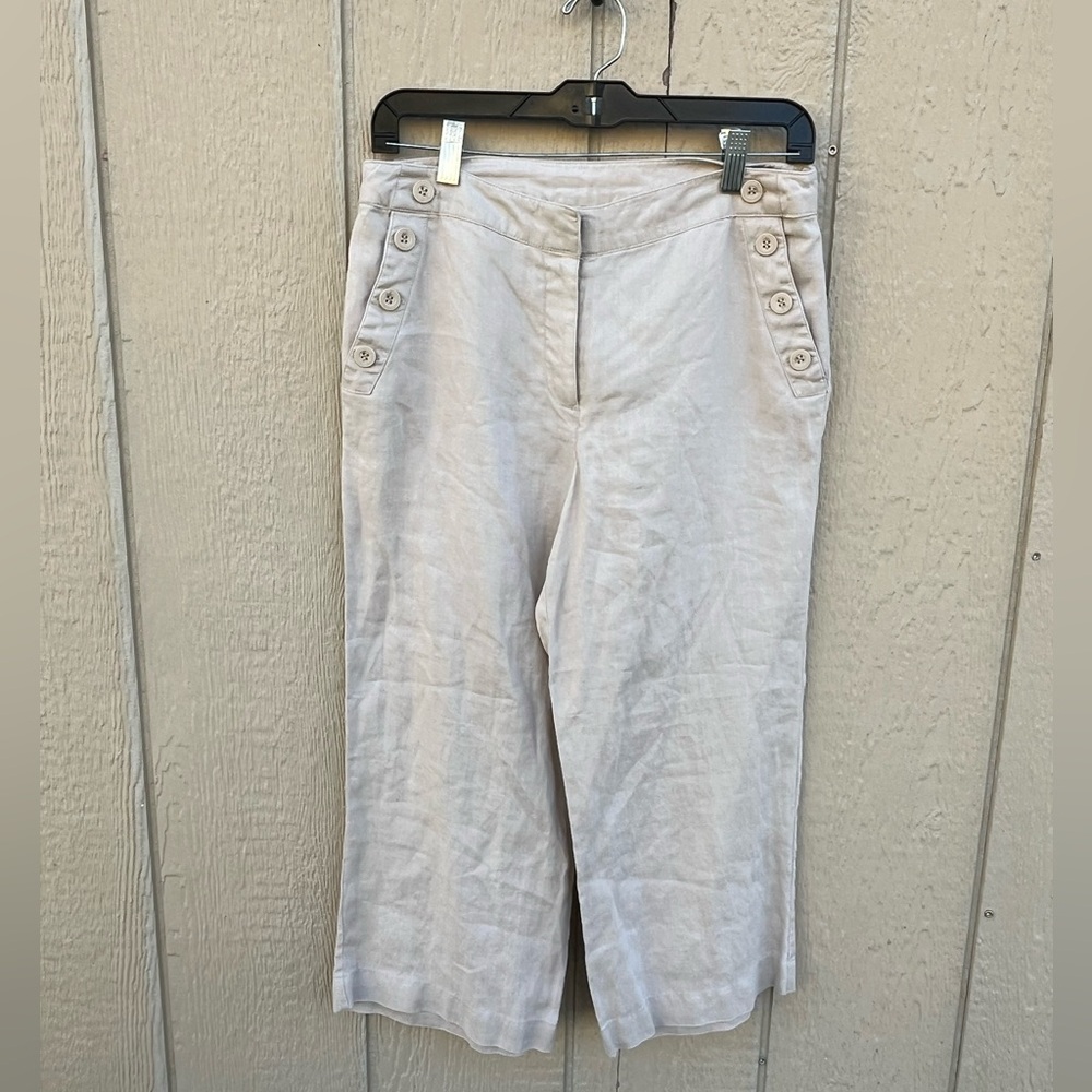Sandro Linen Cropped Wide Leg Pants Cream Size 8